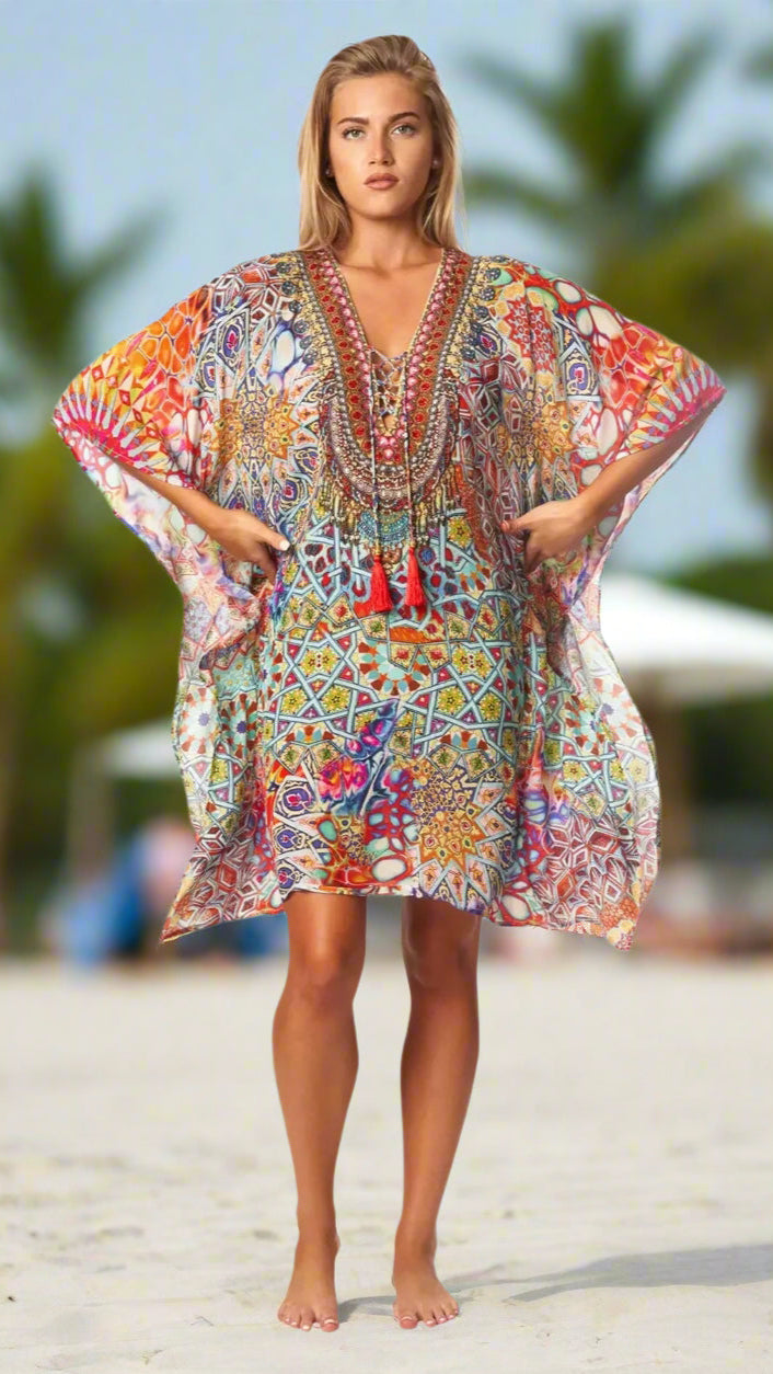 River Bed Designer Women's Beach Kaftan Dress in Viscose Silk - La Moda Clothing