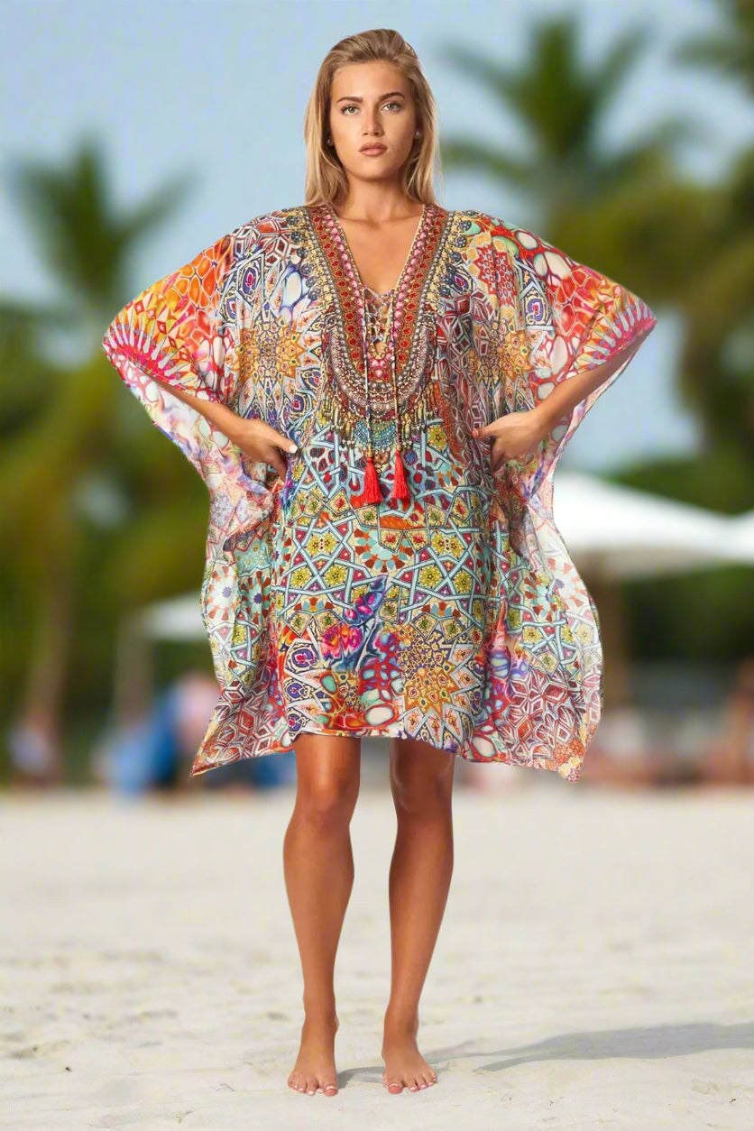 River Bed Designer Women's Beach Kaftan Dress in Viscose Silk - La Moda Clothing