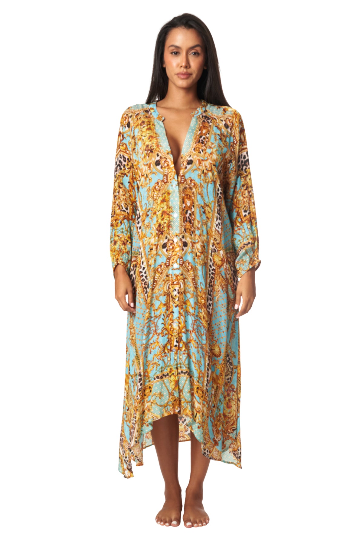 Easy Button Front Cover-Up Shirt Dress