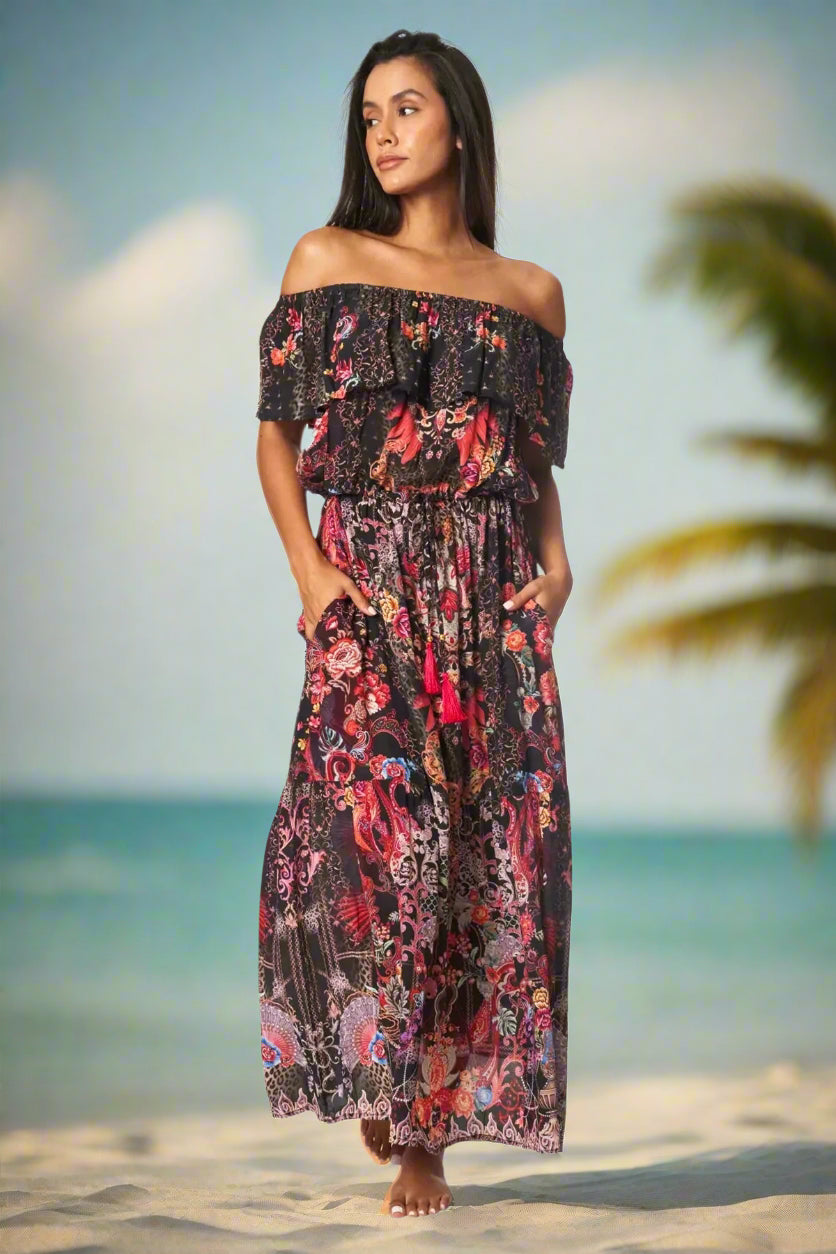 Forest Festival Long Off the Shoulder Dress - La Moda Clothing