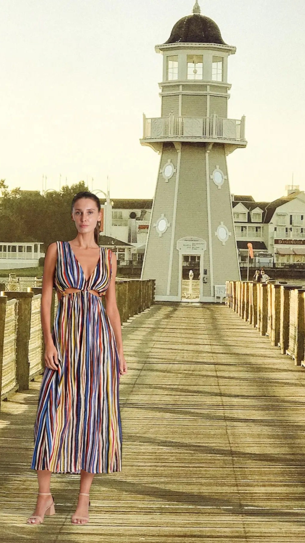 Cutout Striped Maxi Dress  La Moda Clothing