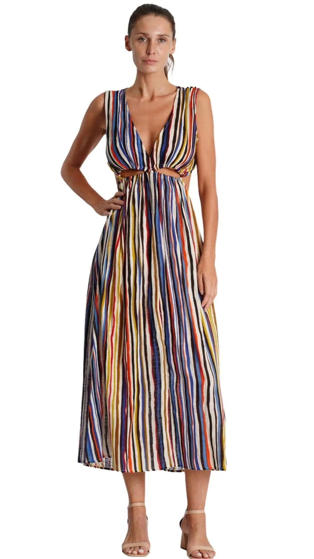 Cutout Striped Maxi Dress  La Moda Clothing