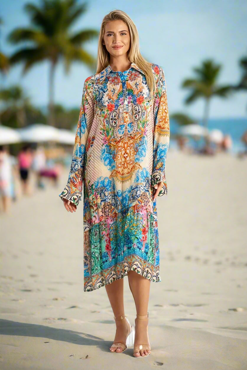 A-Line Kaftan Collar Dress - La Moda Clothing