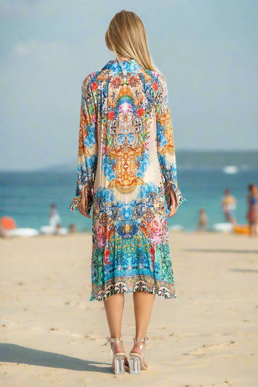 A-Line Kaftan Collar Dress - La Moda Clothing