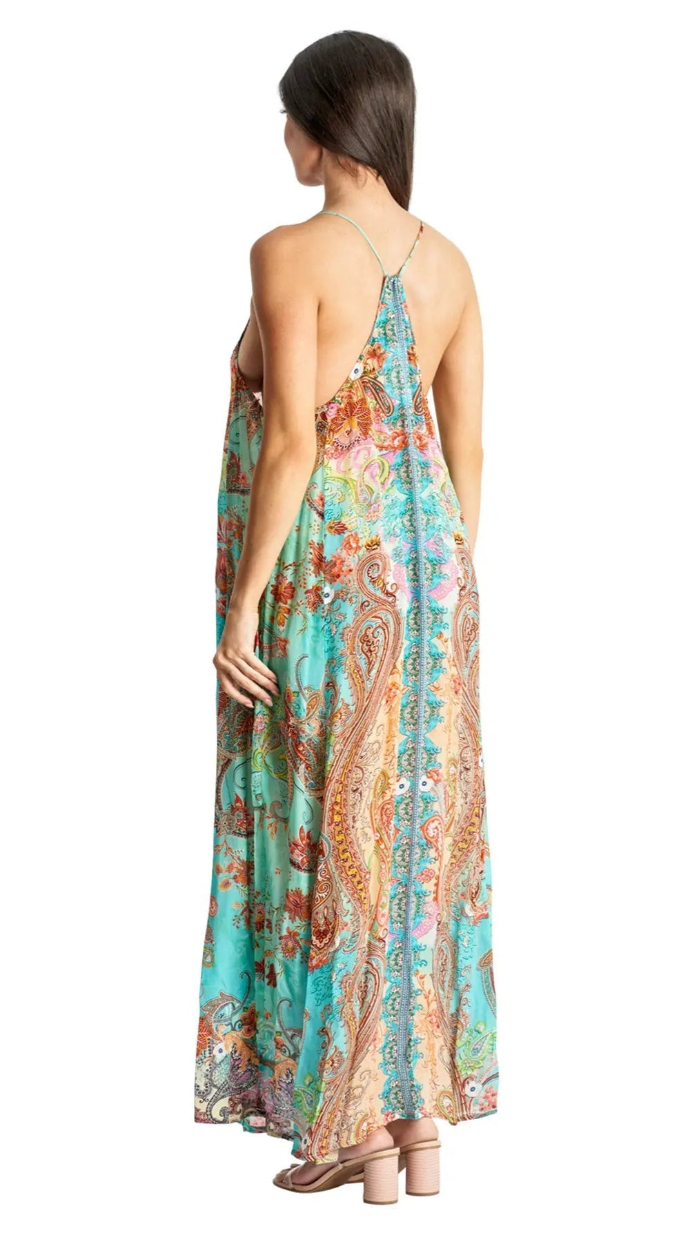 Racerback Elegant Maxi Pocket Dress in Viscose Silk - La Moda Clothing