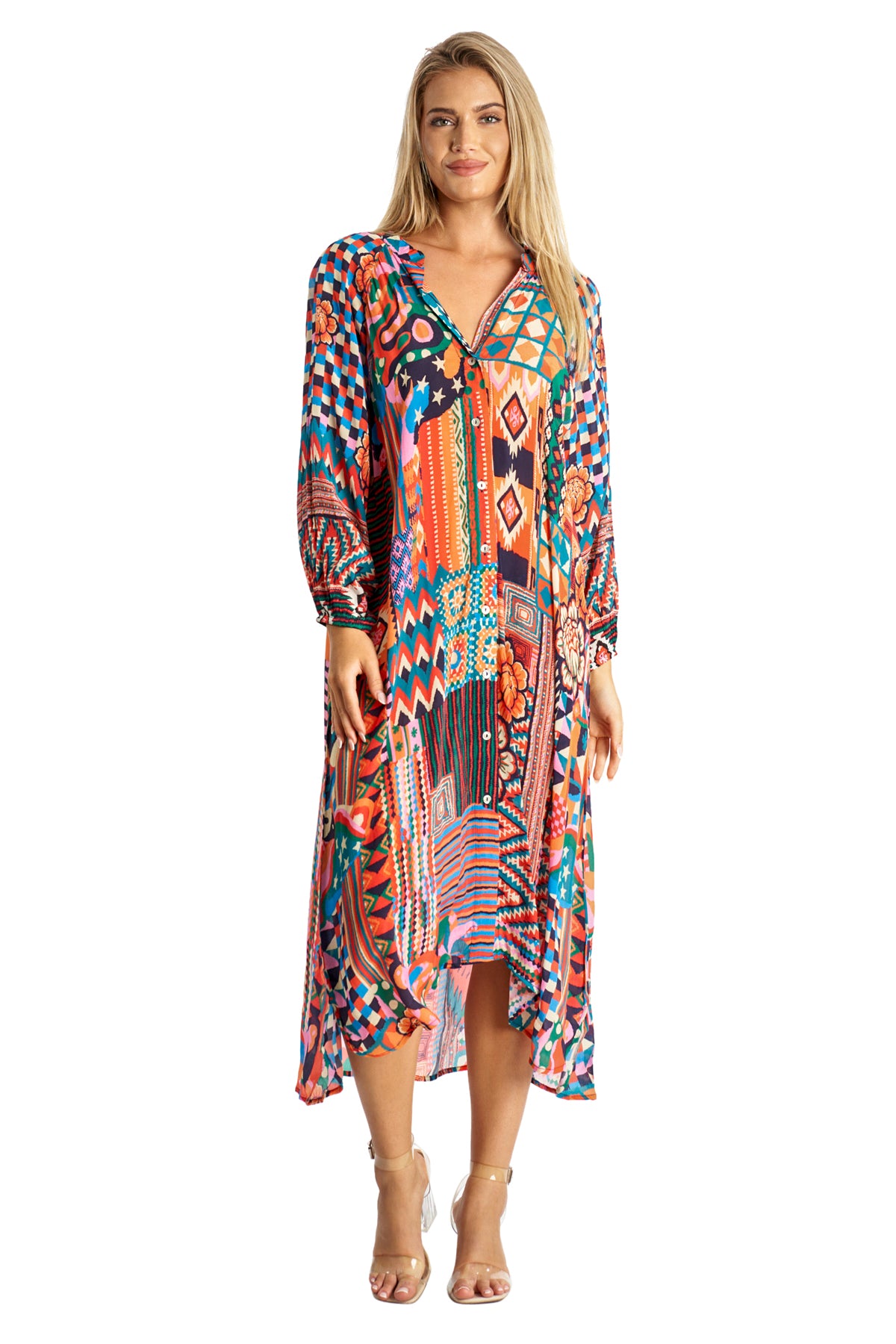 A-Line Kaftan Collar Shirt Dress for Women