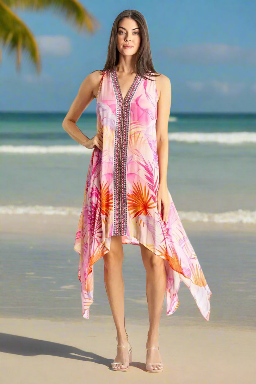 V-Neck Sleeveless Shark-Bite Hem A-Line Midi Dress La Moda Clothing