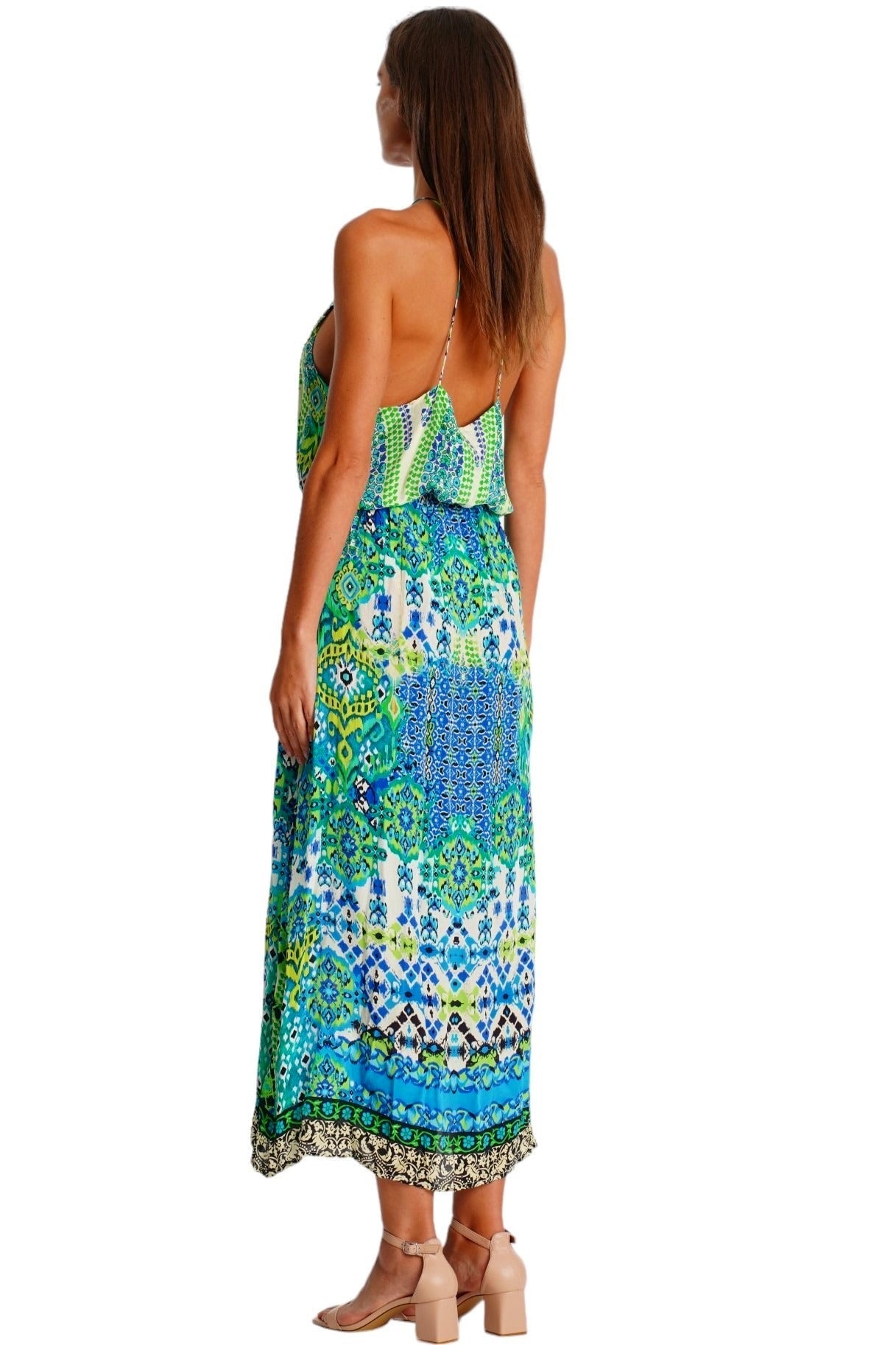 Blue Ombré Tiered Maxi Dress – Tropical Print Vacation Dress - Designer Maxi | Elegant Kaftan Cover Up Dress | Club Moda USA