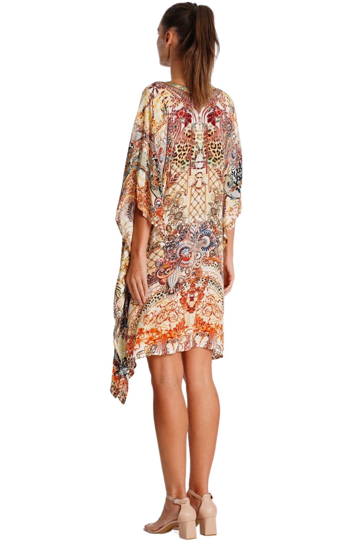 Vibrant Print Kaftan Dress – Luxury Designer Beach Vacation Wear - Designer Caftans | Elegant Kaftan Cover Up Dress | Club Moda USA