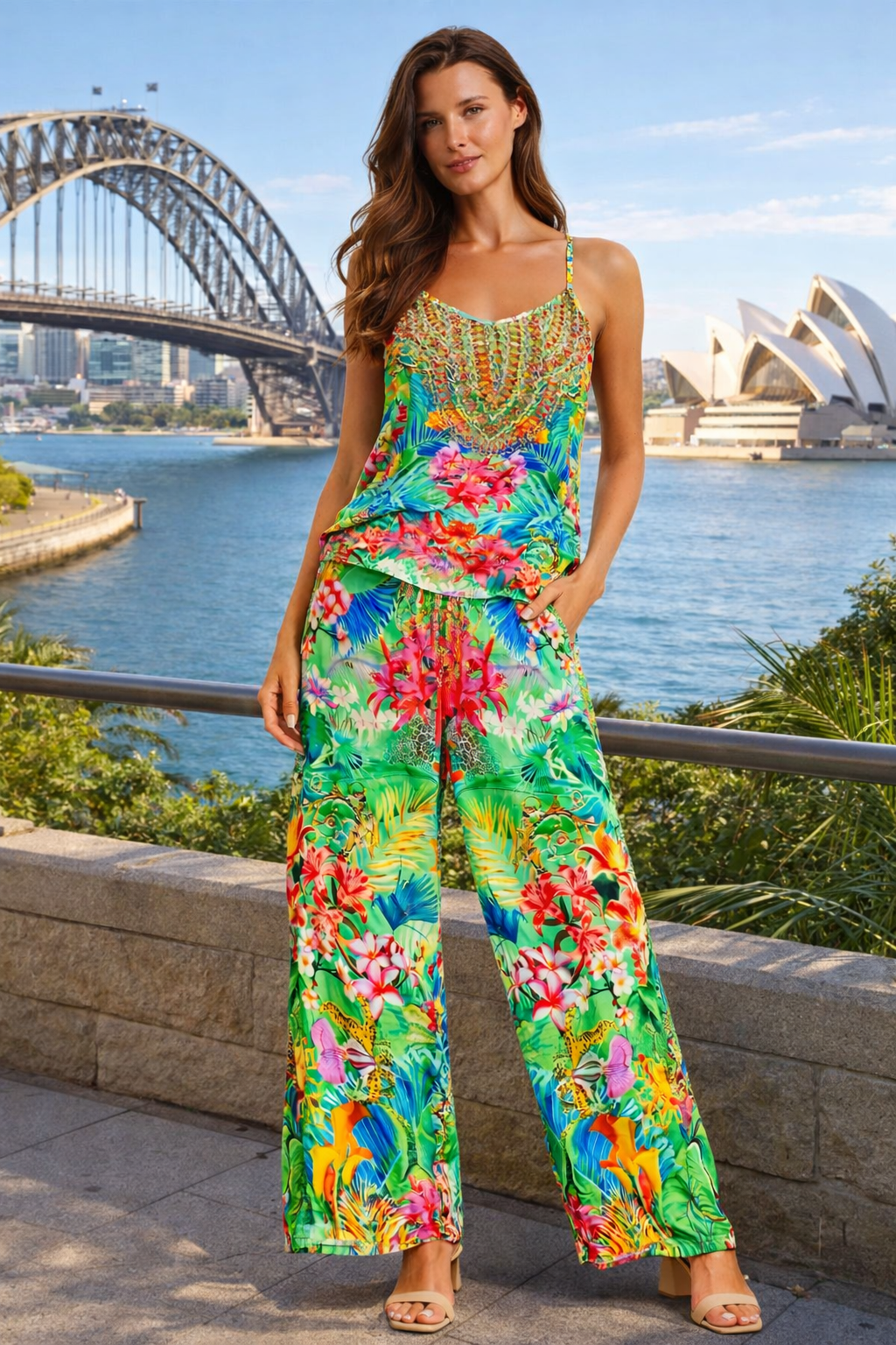 Tropical Print Co-Ord Pant Set – Luxury Designer Resort Outfit - Premium Resort Wear | Luxury cord set for Vacation & Cruise | Club Moda