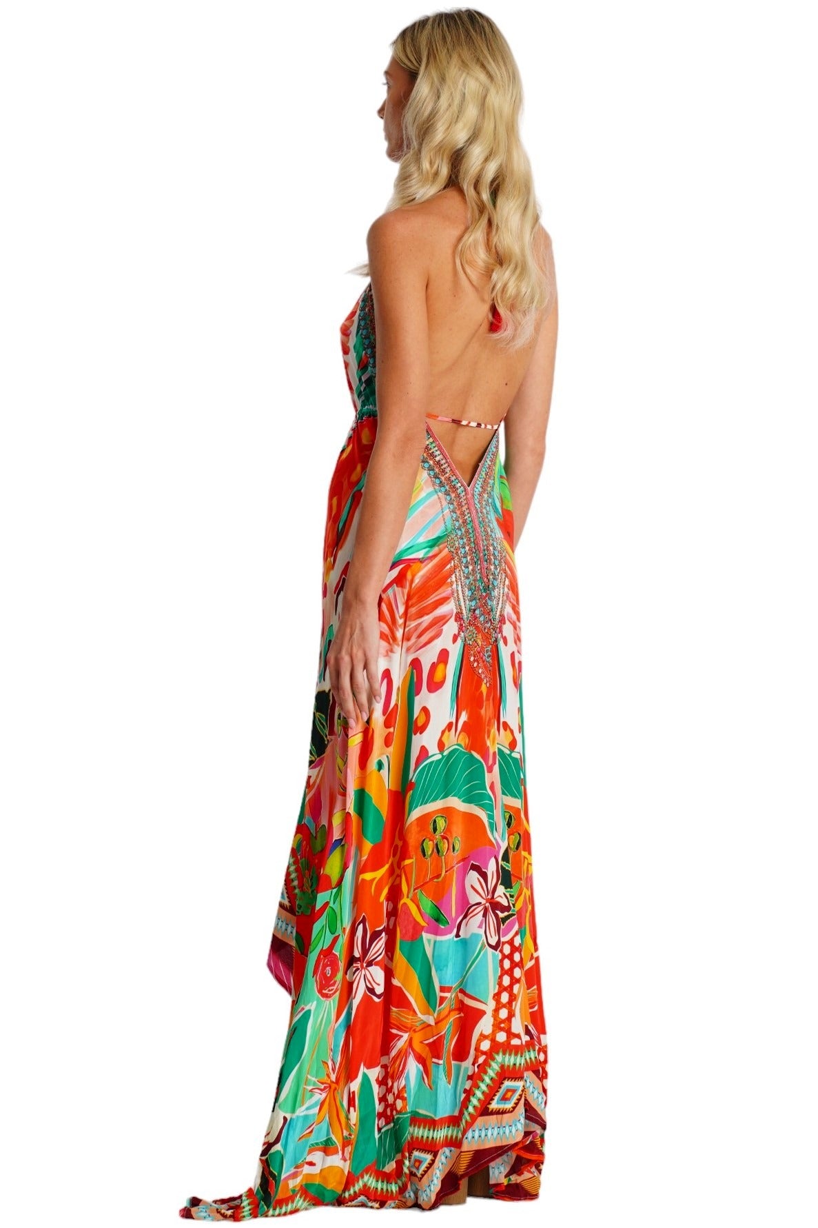 Hi-Low Halter Maxi Dress - Designer 3 Way Dress | Elegant Kaftan Cover Up Dress | Club Moda USA