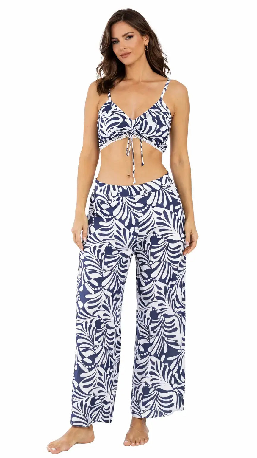 3-Piece Tropical Print Beach Set | Resort Wear Kimono, Top & Pants Club Moda cord set