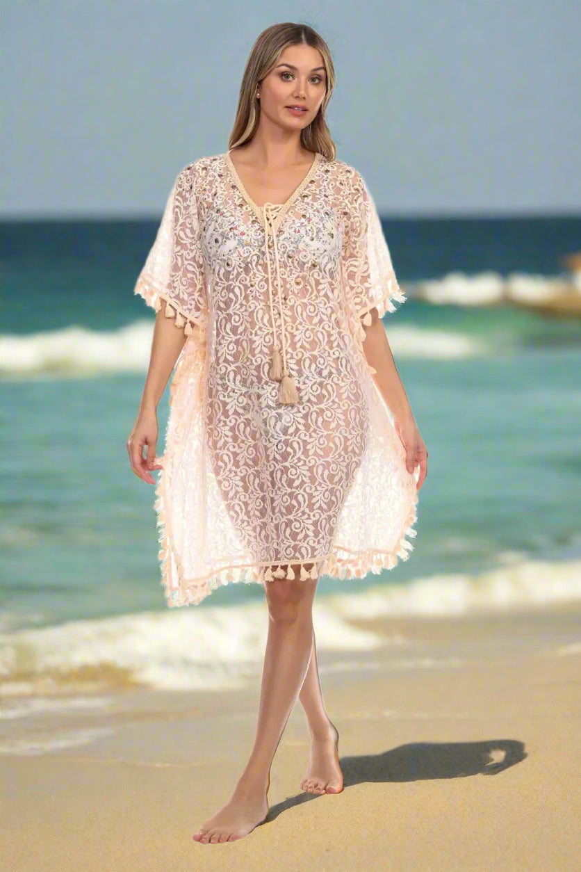 Lace Crochet Kaftan Cover Up  Wholesale - La Moda Clothings