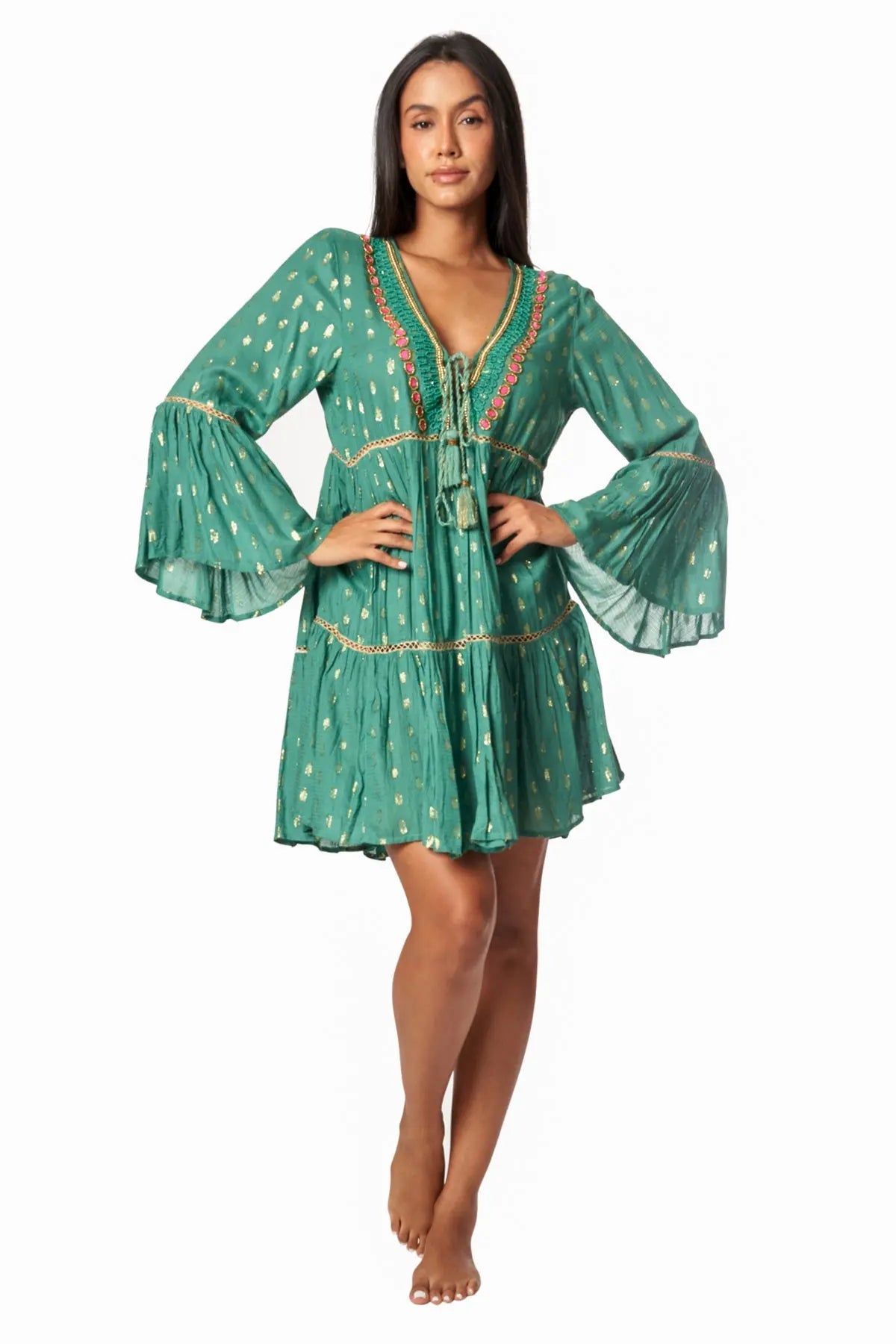 Flowy Flared Sleeve Casual Mini Dress - La Moda Clothing