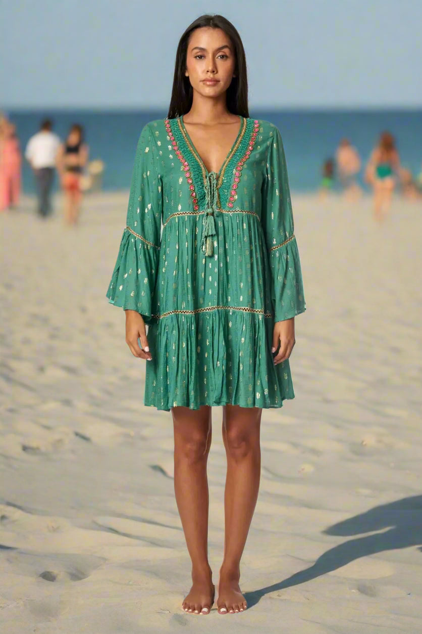 Flowy Flared Sleeve Casual Mini Dress - La Moda Clothing