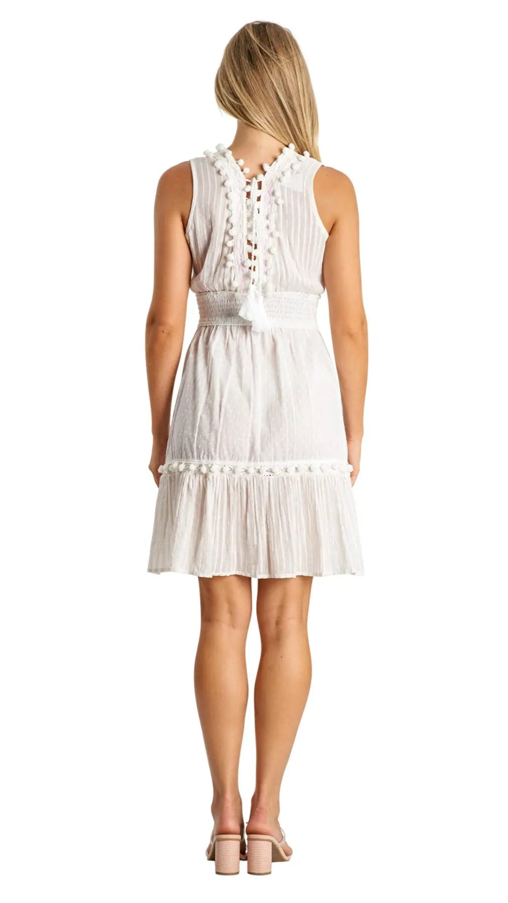Elastic Waistband Mini Dress in White - La Moda Clothing