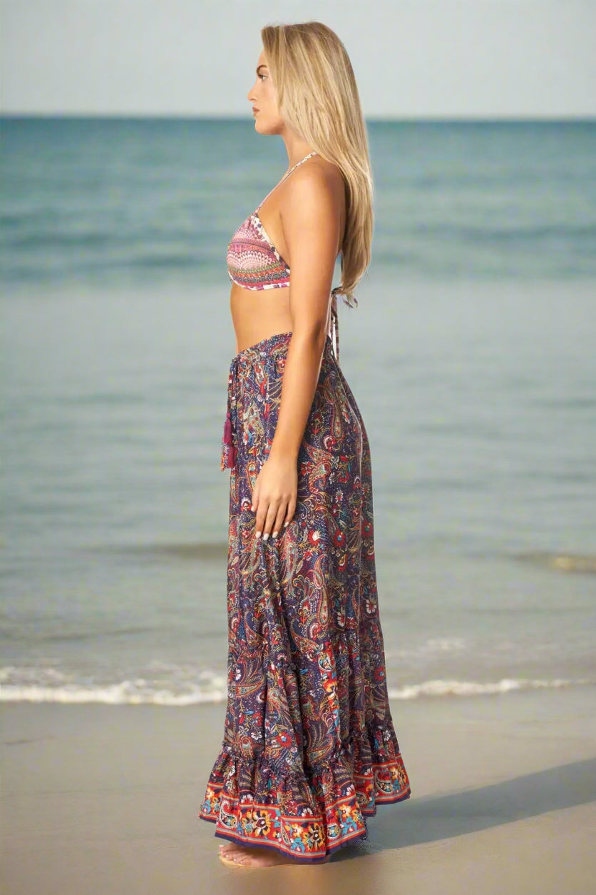 Boho Positano Inspired Floral Maxi Skirt - La Moda Clothing