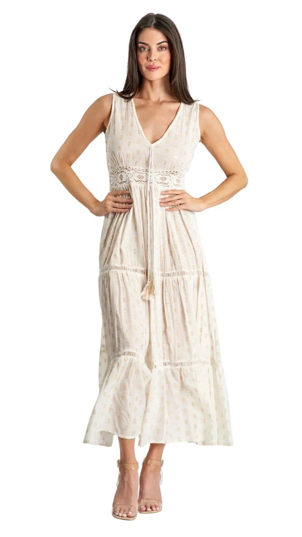 Off White Tiered Maxi Resort Dress - La Moda Clothing