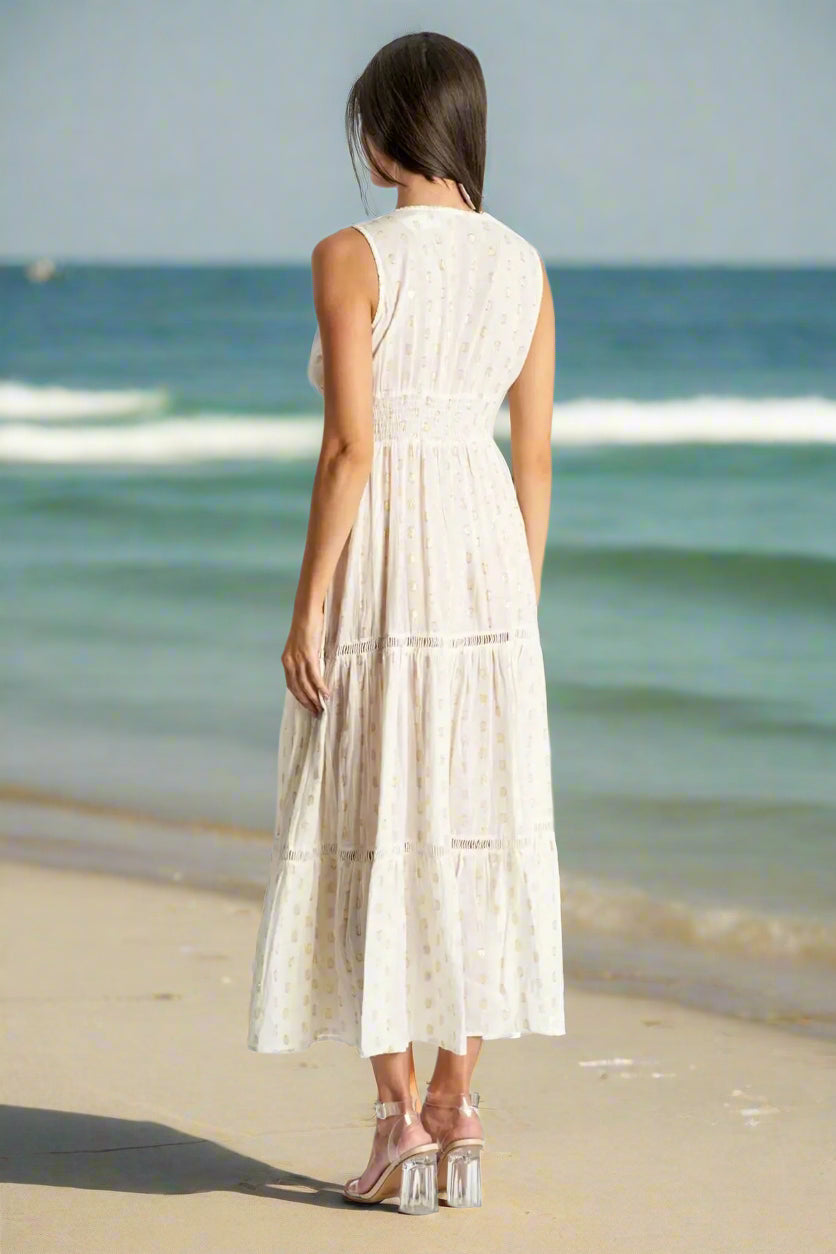 Off White Tiered Maxi Resort Dress - La Moda Clothing