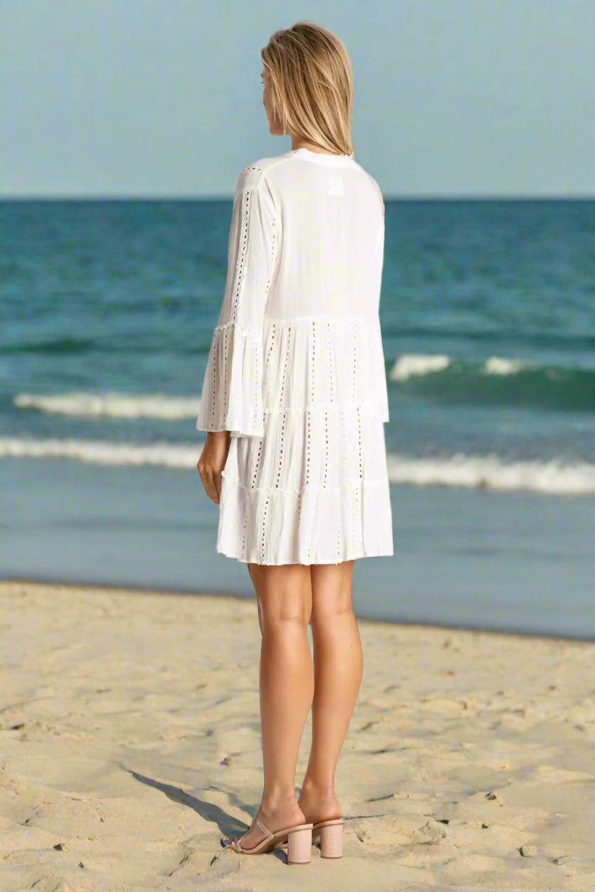 White Tiered Mini Dresses - La Moda Clothing