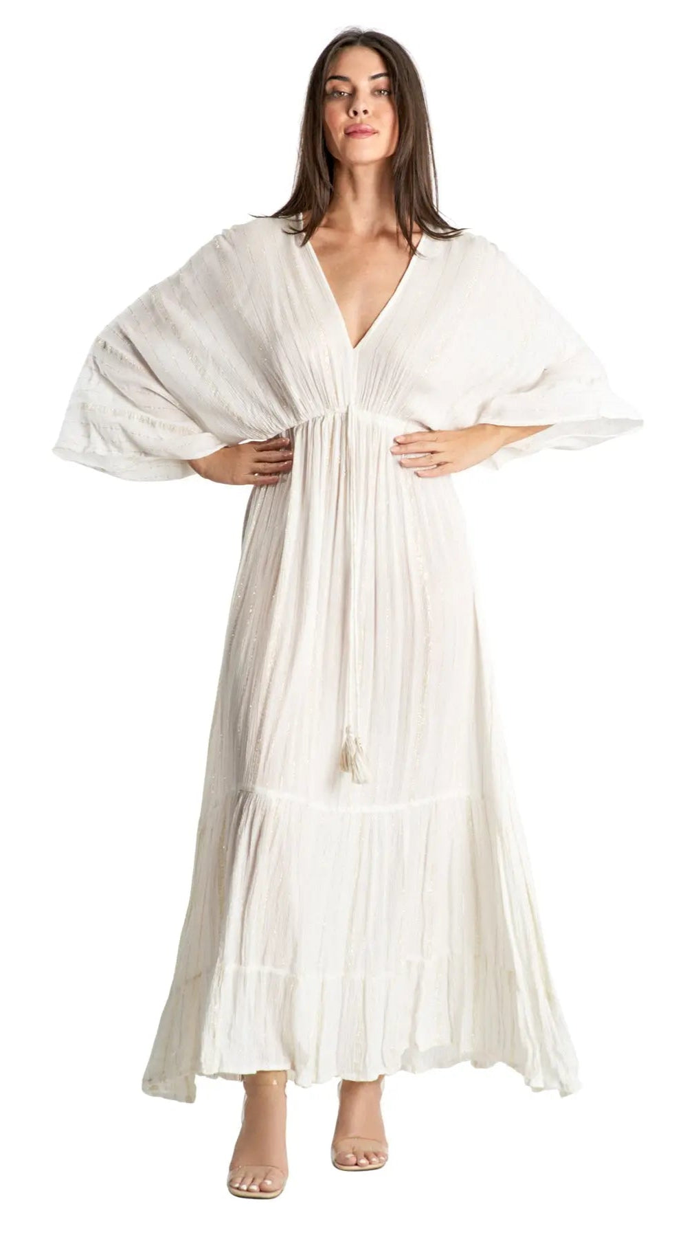 White Maxi Robe Resort Dress - La Moda Clothing