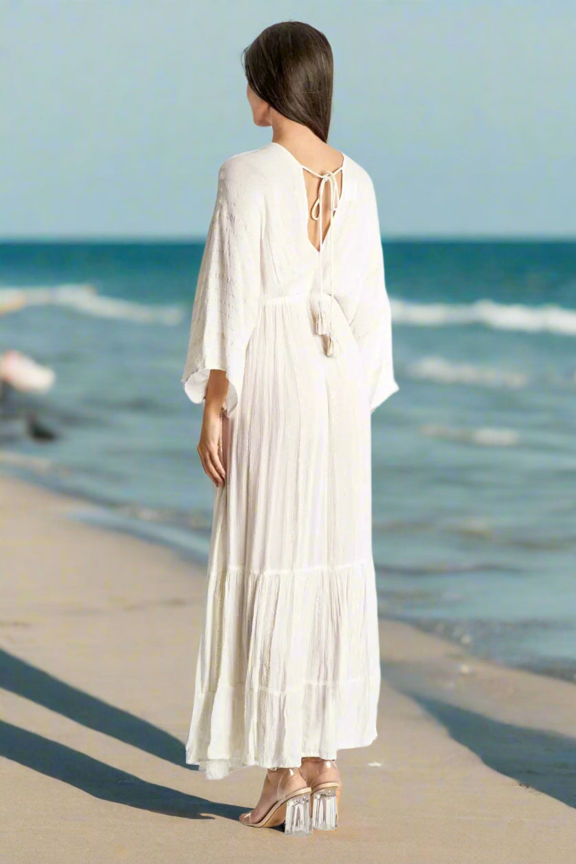 White Maxi Robe Resort Dress - La Moda Clothing