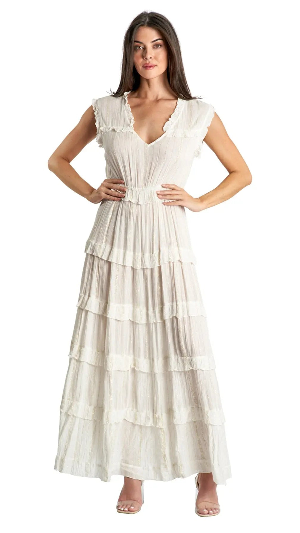 Tiered Maxi Dress in White - La Moda Clothing