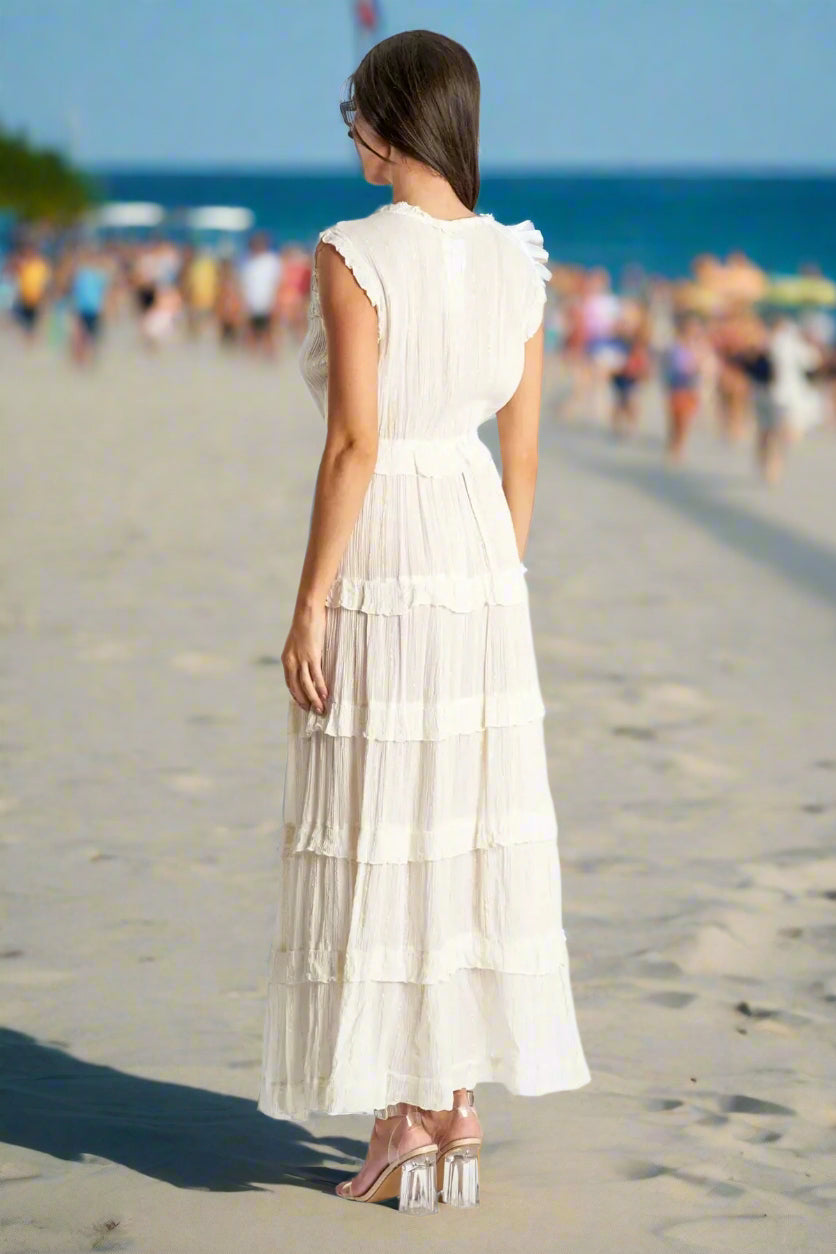 Tiered Maxi Dress in White - La Moda Clothing