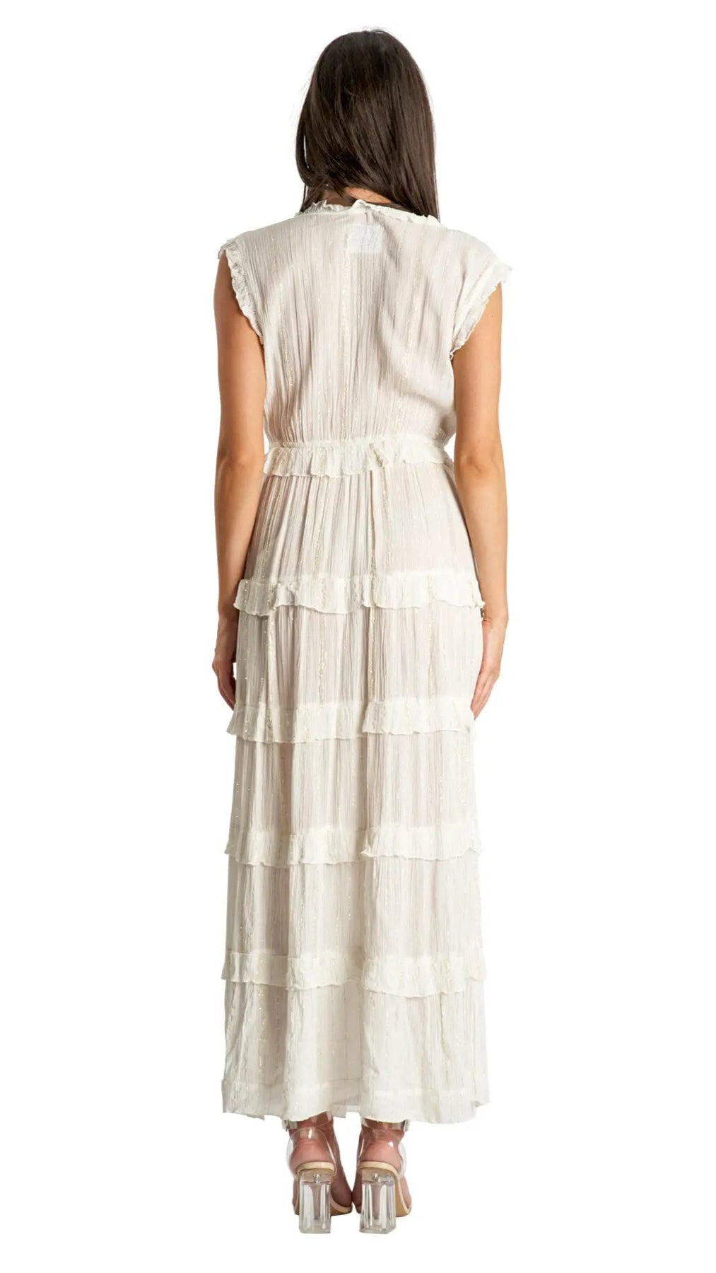 Tiered Maxi Dress in White - La Moda Clothing