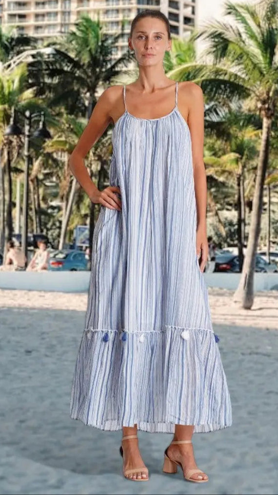 Lose Striped Maxi Dress  La Moda Clothing