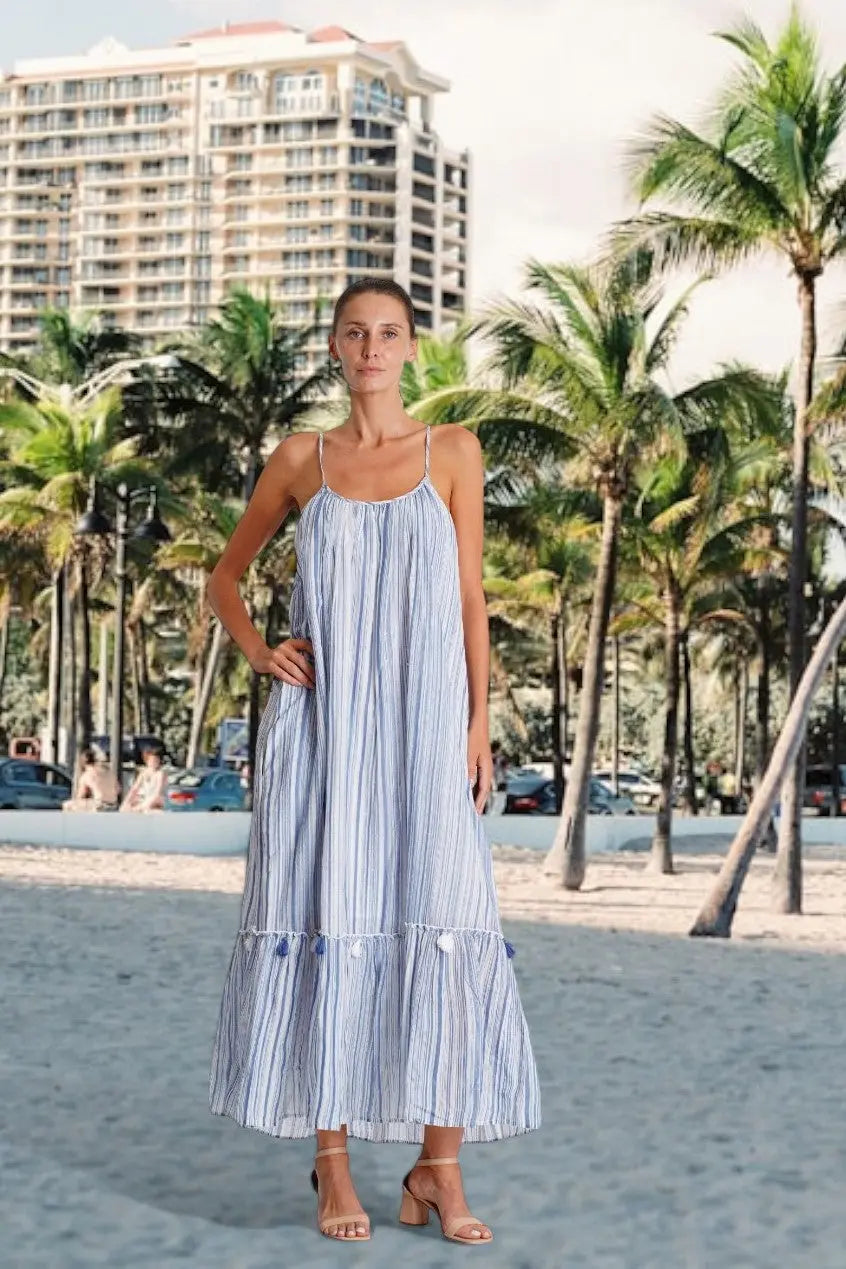 Lose Striped Maxi Dress  La Moda Clothing