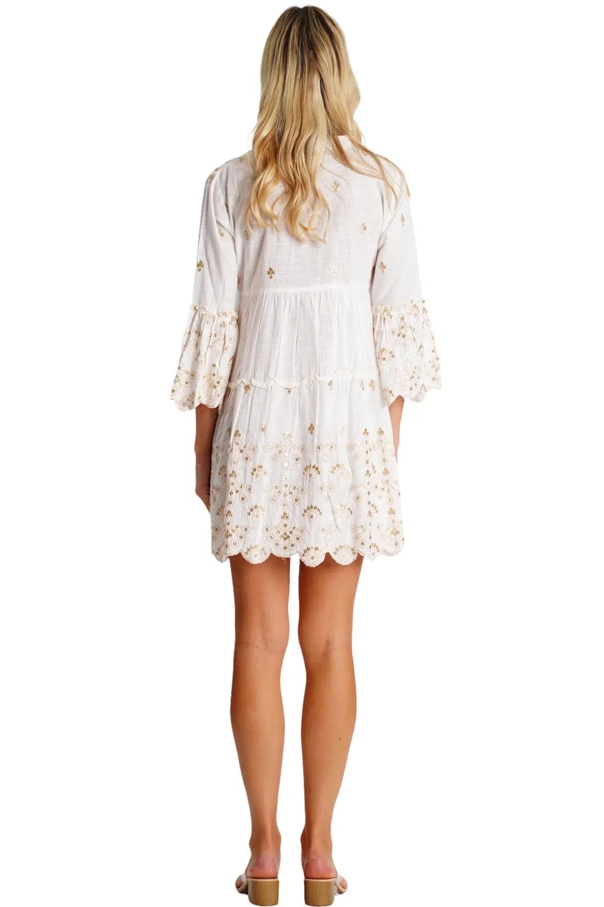 White Embroidered Mini Dress  La Moda Clothing