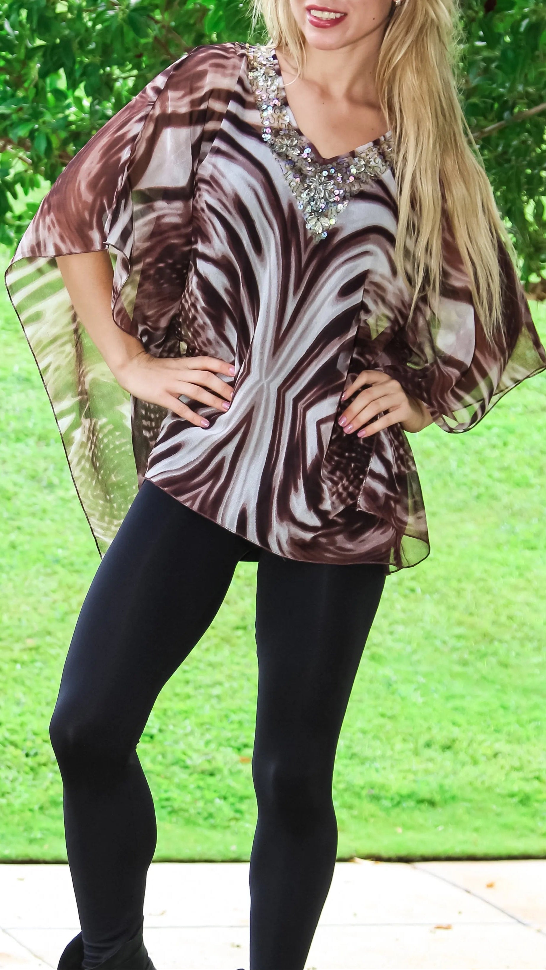 Jungle Print Kaftan with decorated neckline | La Moda Kaftans - La Moda Clothing