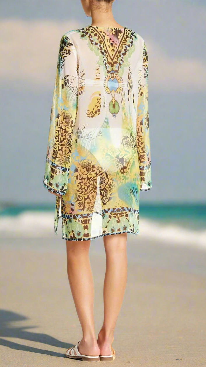 Jungle Print Tunic in flowy sheer fabric perfect for Tropical or Island Vacation | Tunics Wholeslae - La Moda Clothing