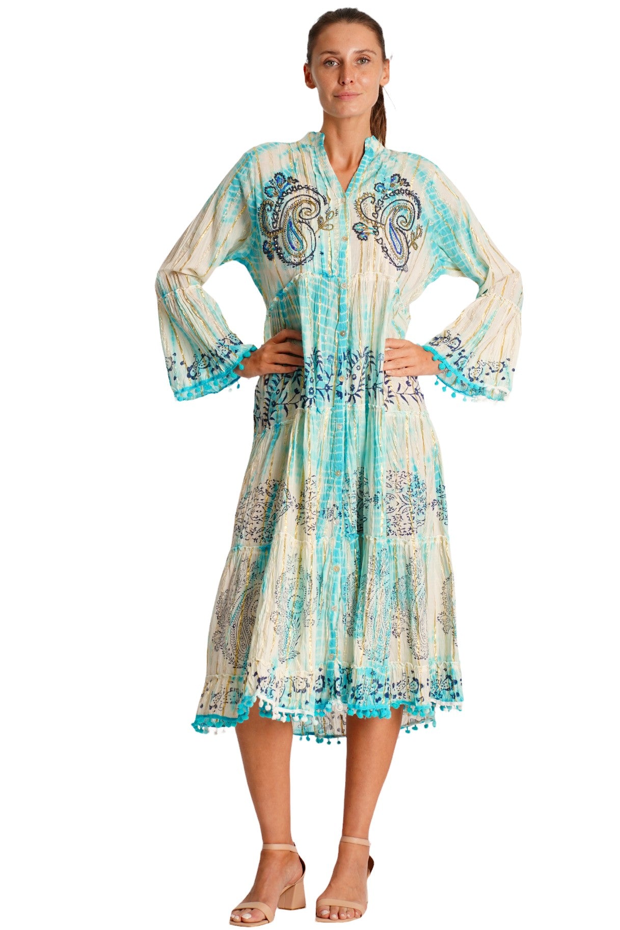 Tie Dye Embroidered Shirt Dress