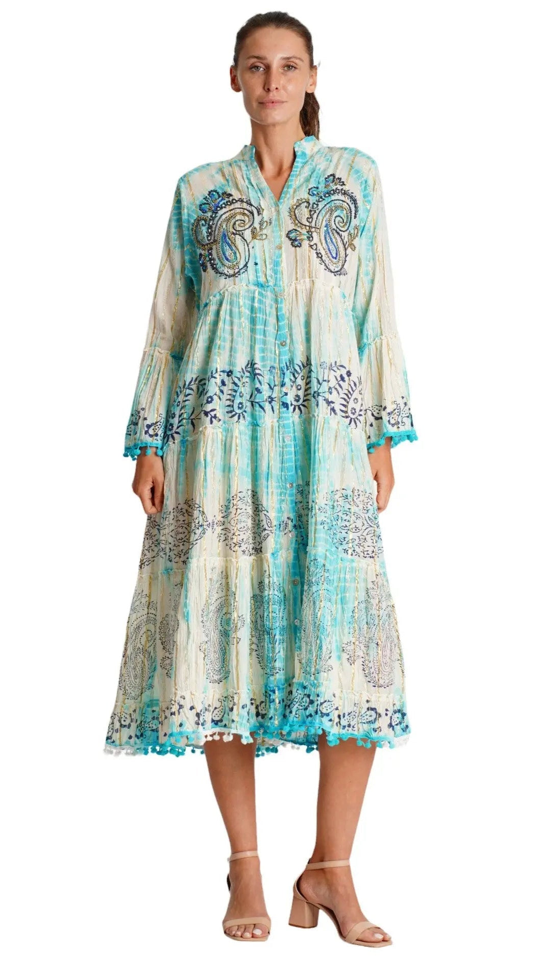 Tie Dye Embroidered Shirt Dress  La Moda Clothing