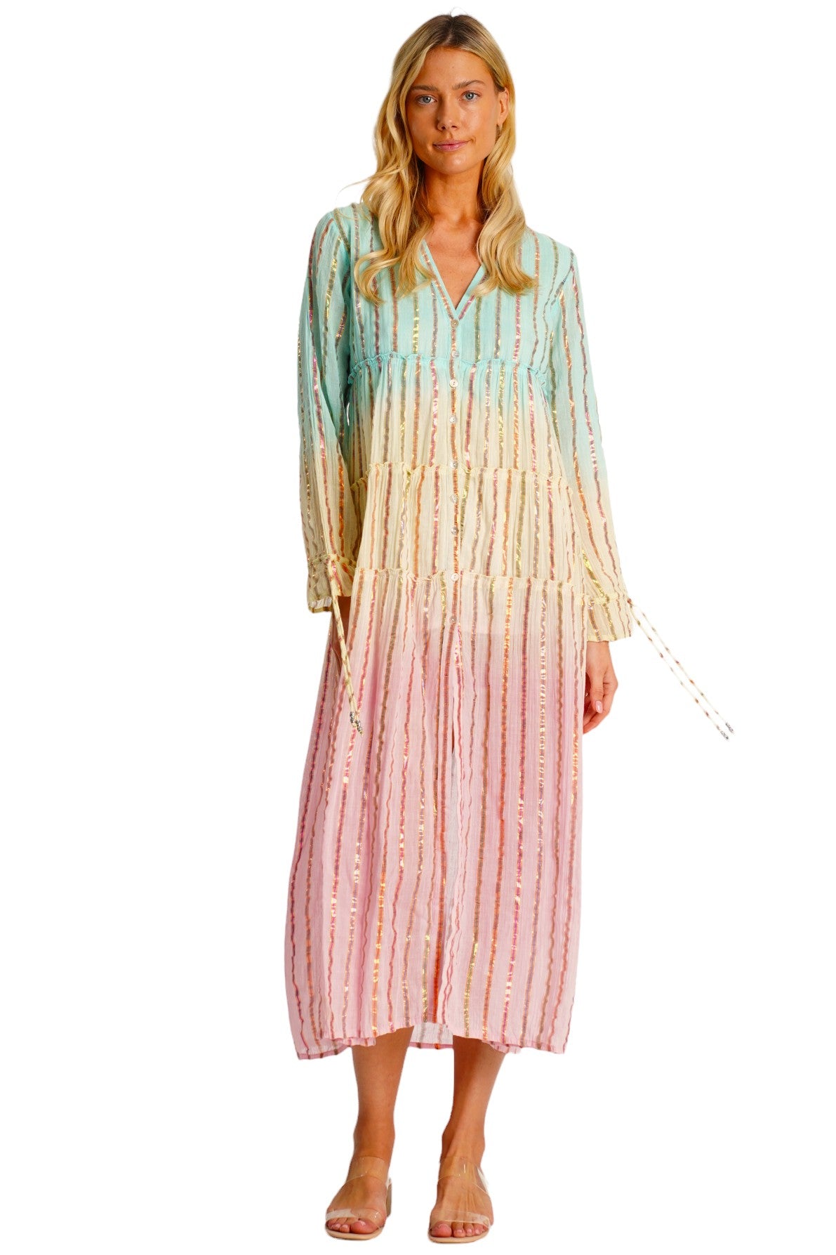 Ombre Button Front Shirt Dress