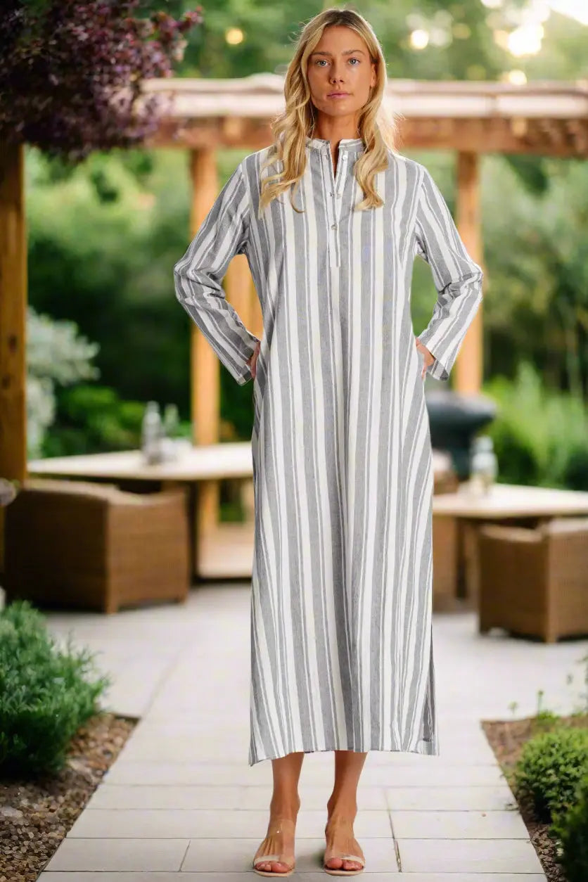 Striped Cotton Gauze Maxi Caftan  La Moda Clothing