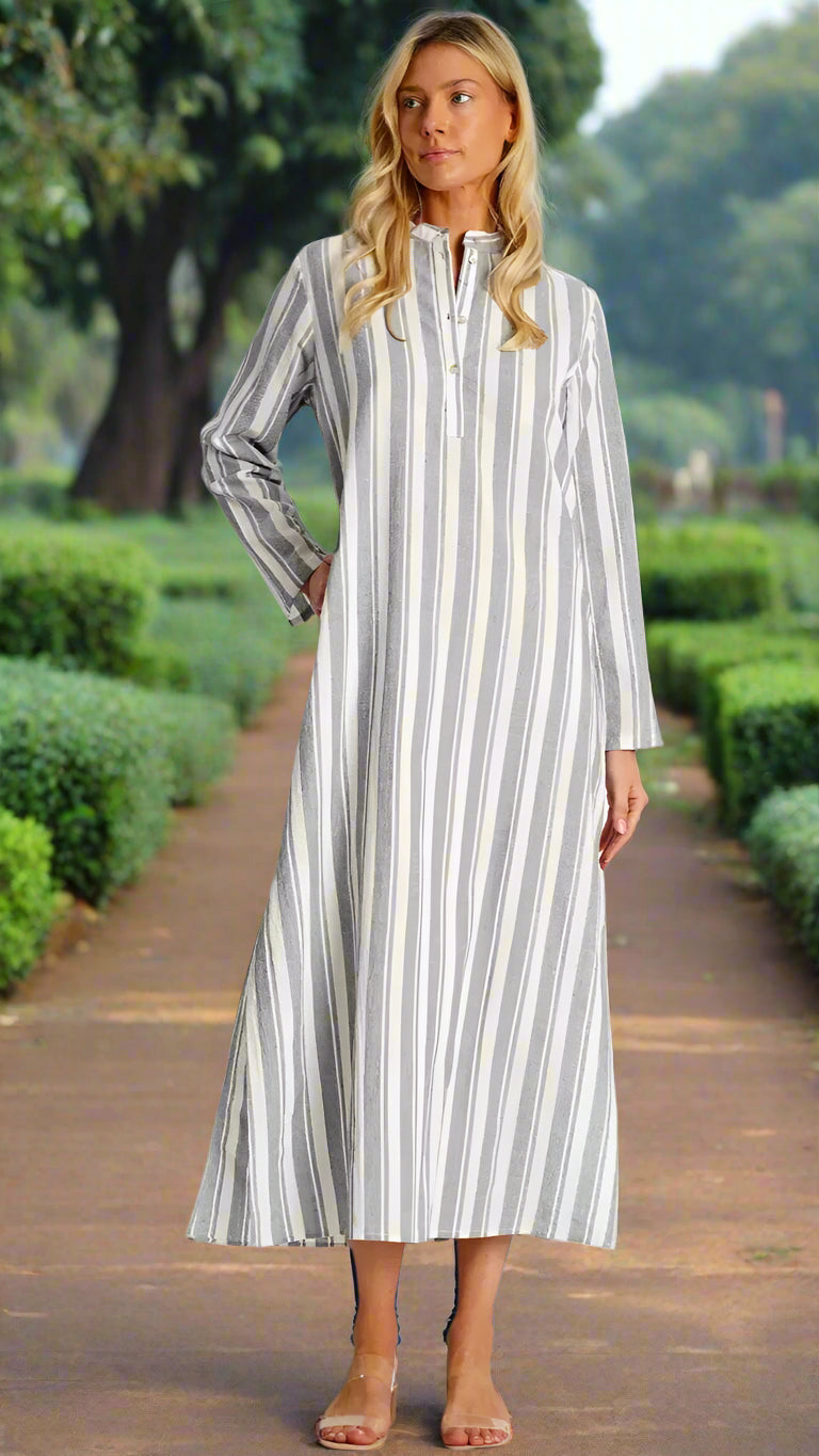 Striped Cotton Gauze Maxi Caftan  La Moda Clothing