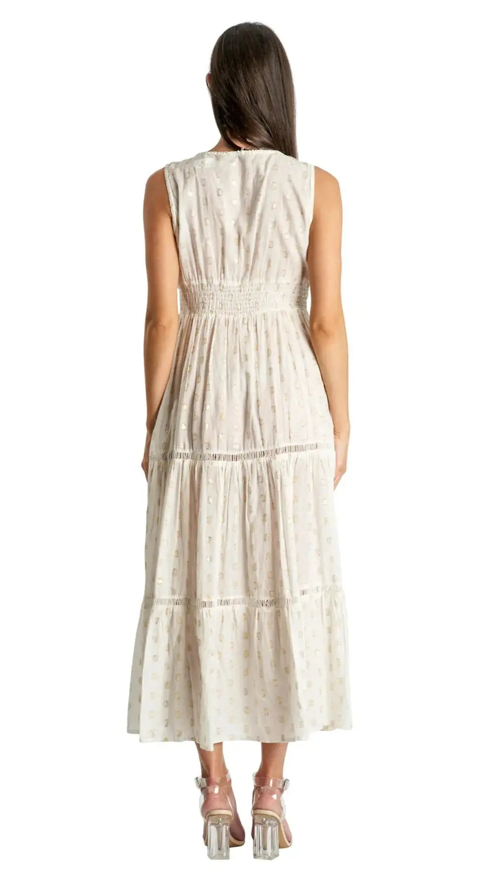 Off White Tiered Maxi Resort Dress - La Moda Clothing