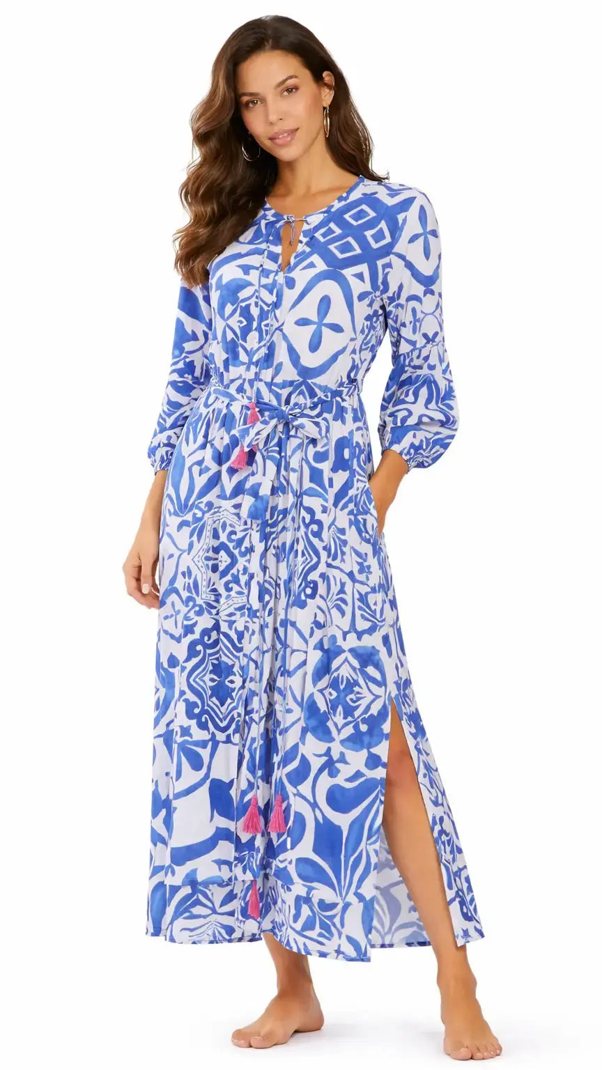 Blue Mediterranean Caftan Dress | Luxury Resort Wear Club Moda Beach Dress