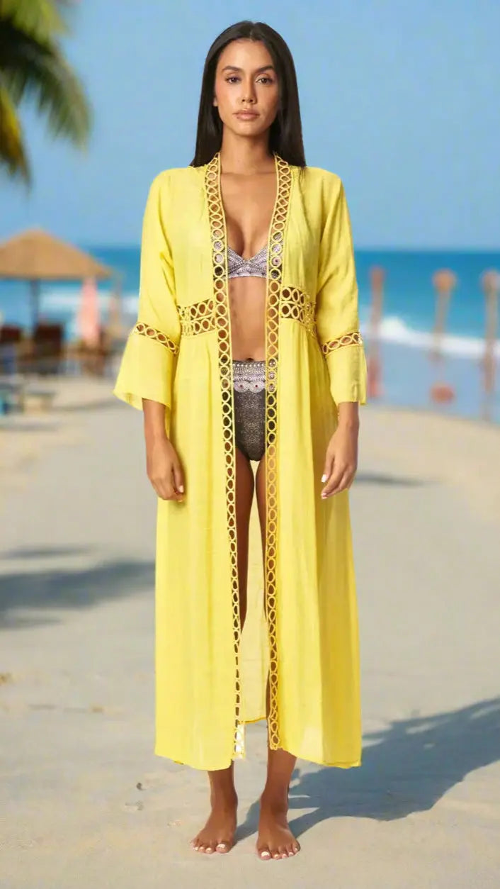 Boho Inspired Beach Maxi Kimono Cover-Up La Moda Clothing Coverups