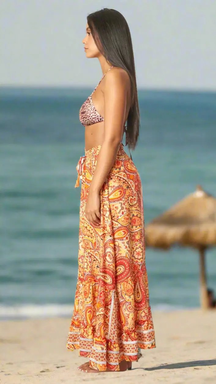 Boho Positano Inspired Floral Maxi Skirt - La Moda Clothing