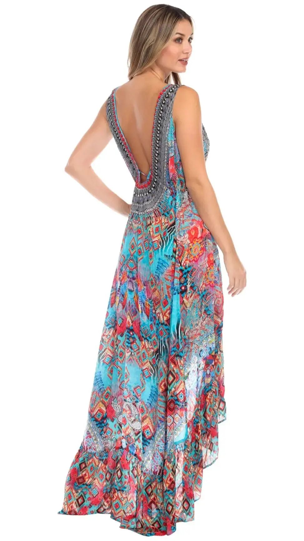 Ikat Blossom Bright & Bold Pattern Trendy Designer Hi-Lo Dress - La Moda Clothings