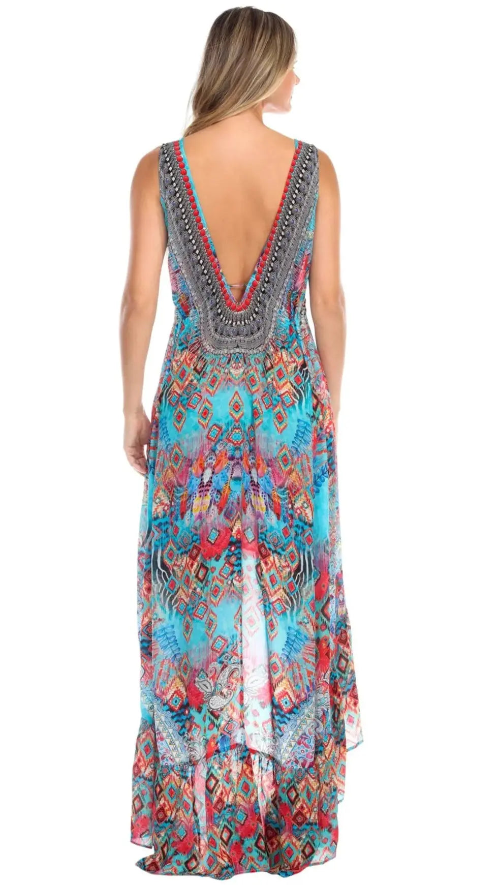 Ikat Blossom Bright & Bold Pattern Trendy Designer Hi-Lo Dress - La Moda Clothings