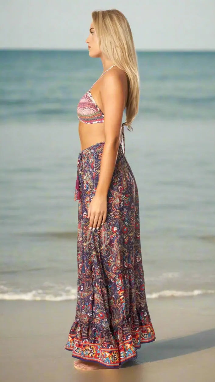 Caribbean Island Travels Inspired Floral Maxi Skirt La Moda Clothing Clearance
