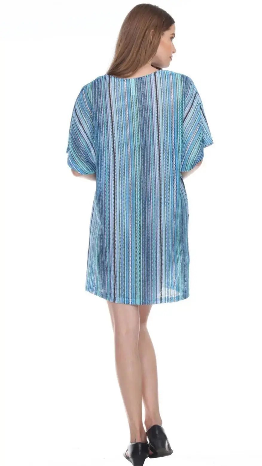 Casual Tunic Cover-Up In Multi-Color Stripes In Polyester - La Moda Clothings