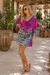 Women's Boho Cowl Neck Tunic Top – Pink & Grey Animal Print Resort Cover Up