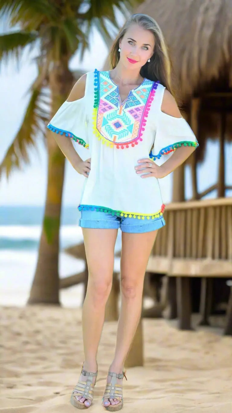 Club Moda Beach Tops with playful pompoms lamodaclothings
