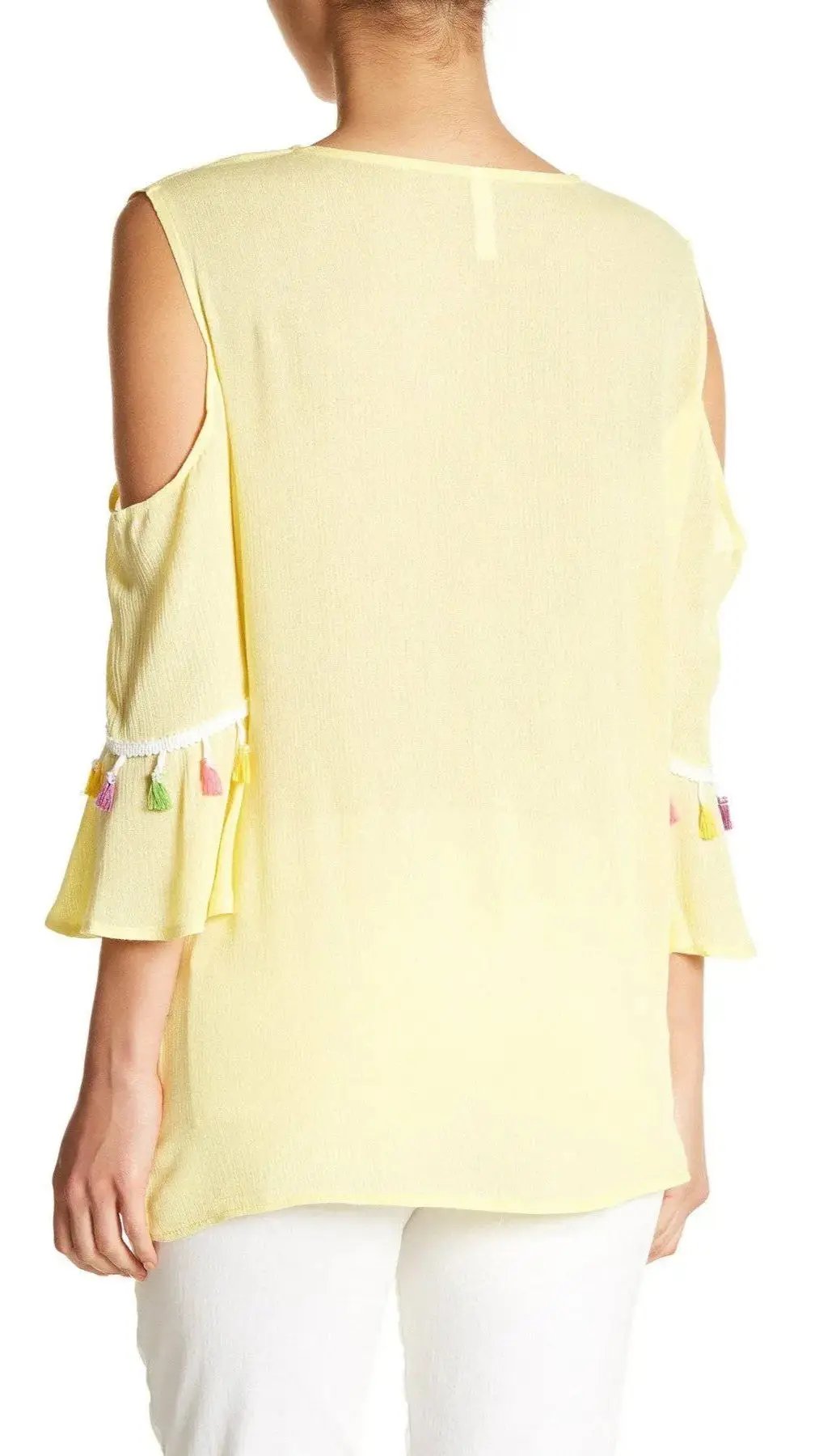 Embroidered Cold ShoulderTop with Colorful Tassels - La Moda Clothings